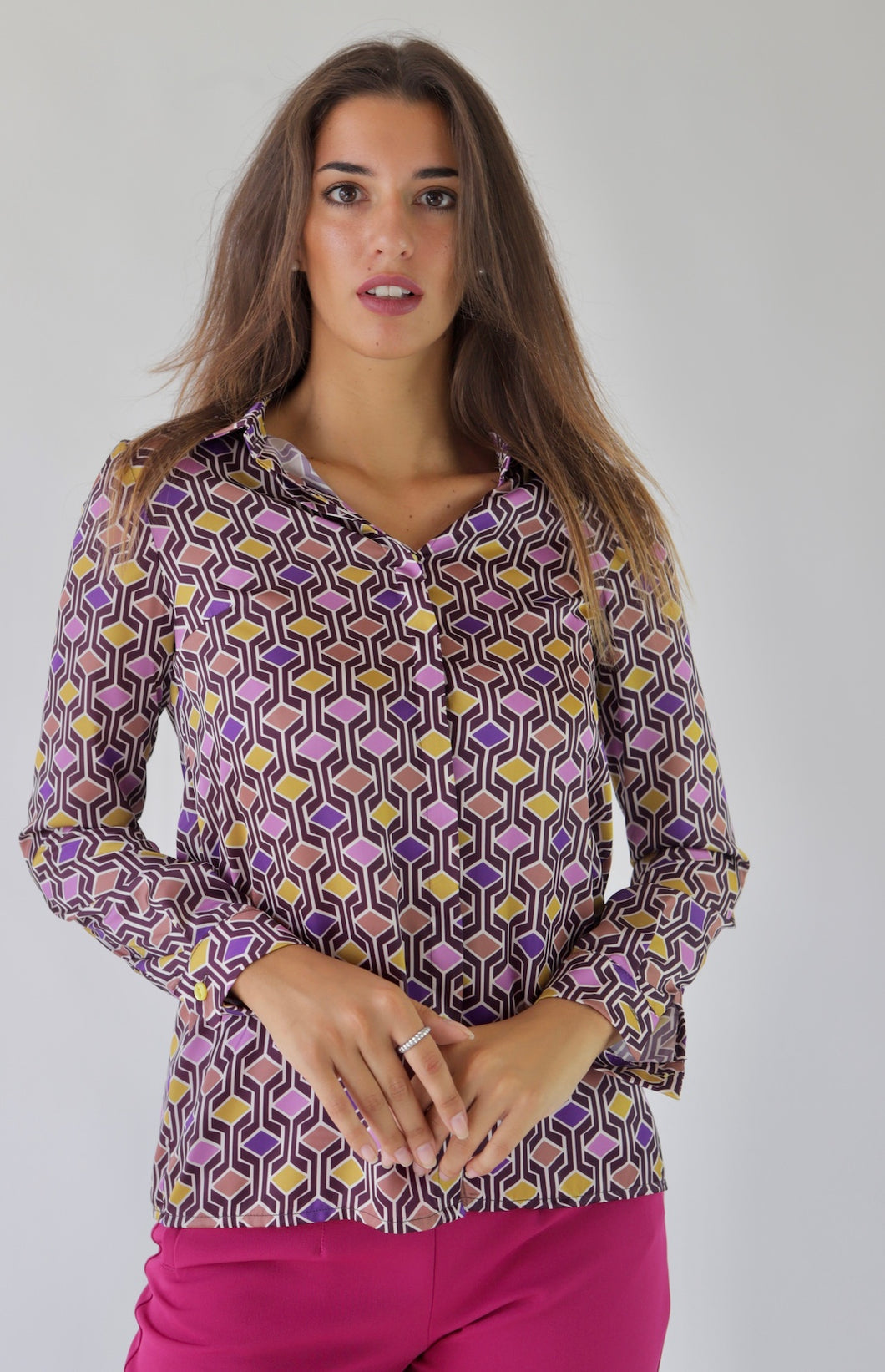 Purple and Yellow Geometrical Fantasy Blouse