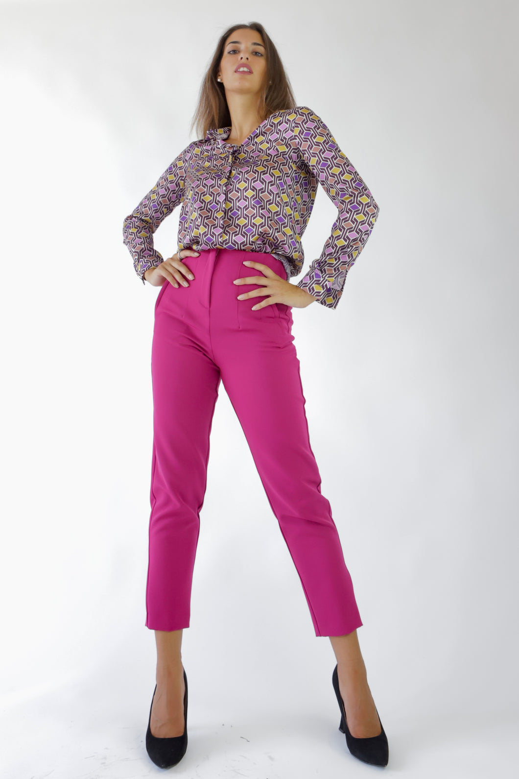 Fuchsia Everyday High Waist Trousers