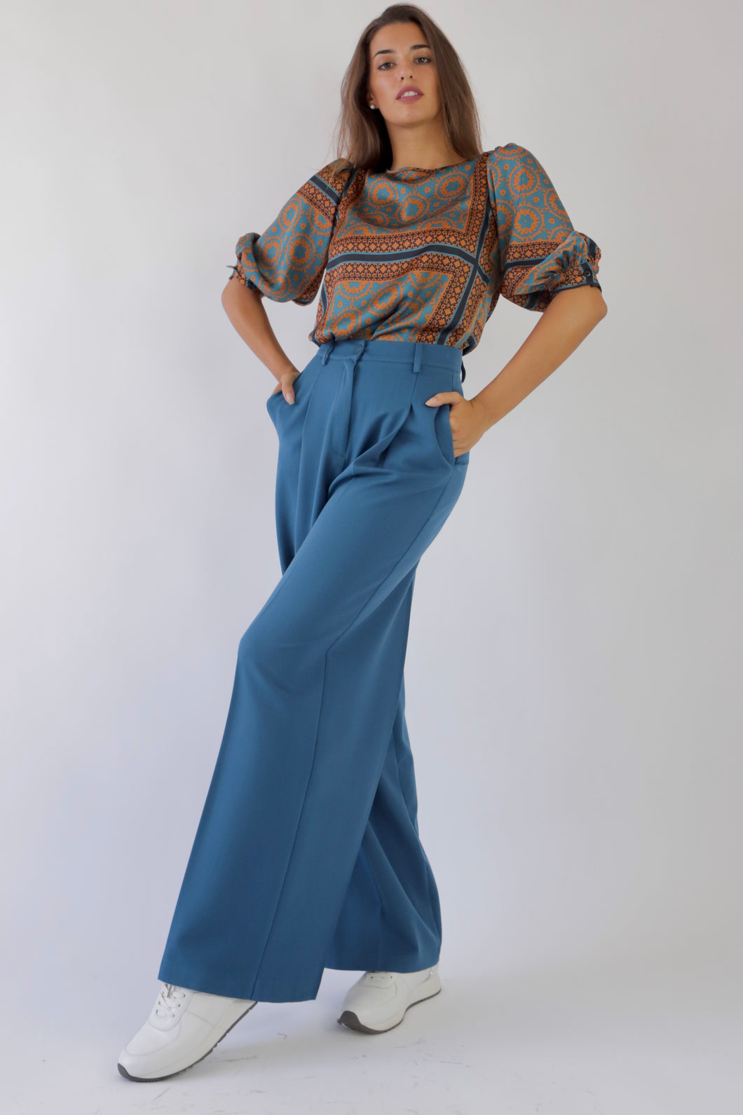 Wide-leg Teal Trousers