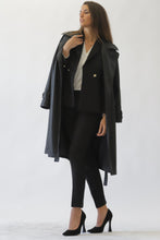 Load image into Gallery viewer, Faux Leather Trench Coat Black
