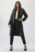 Load image into Gallery viewer, Faux Leather Trench Coat Black
