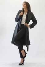 Load image into Gallery viewer, Faux Leather Trench Coat Black
